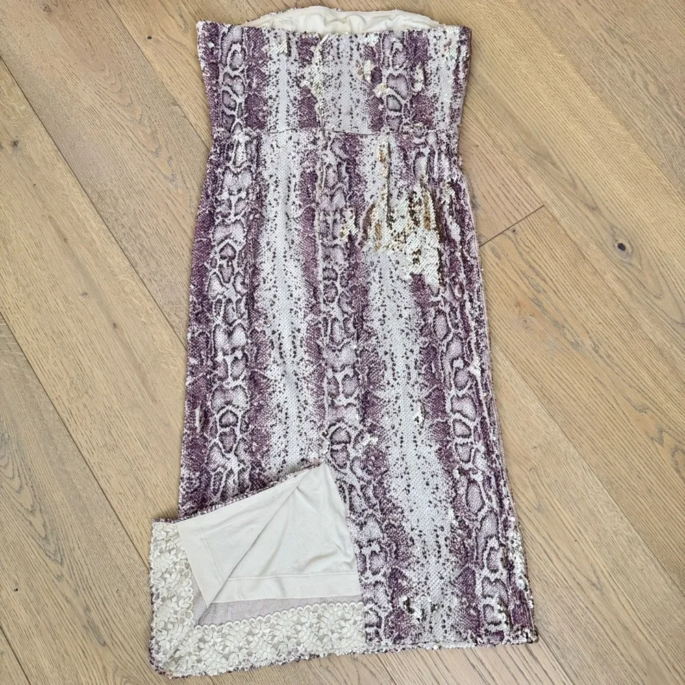 Dress The Population Violet Midi Dress Women Large Gold Multi Python Sequin Lace